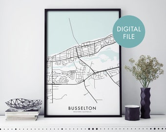 Busselton, Western Australia City Map Print Wall Art | Print At Home | Digital Download File