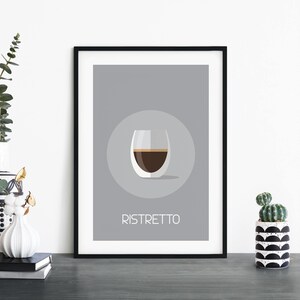 Ristretto café ilustrativo impresión pared arte / 4x6 5x7 A4 A3 A2 A1