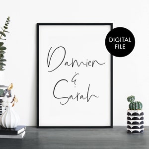 DIGITAL DOWNLOAD Custom Couples Names Poster Print Wall Art | Personalized Text | Your Text Here - Downloadable JPEG File