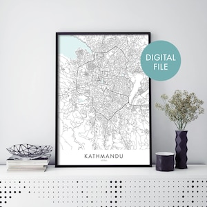 Kathmandu, Nepal City Map Print Wall Art | Print At Home | Digital Download File