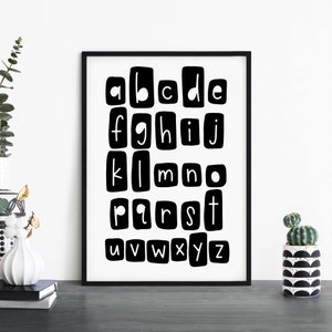 Alfabeto Blanco y Negro Póster de Texto Imprimir Arte de pared / Niños Niños Niños Niñas Guardería Dormitorio / A4 A3 A2 A1