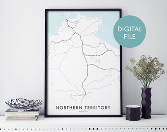 Northern Territory, Australia, NT, State Road Map Print Wall Art | Print At Home | Digital Download File