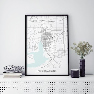 Invercargill, Nueva Zelanda Arte, Mapa de la ciudad Imprimir Arte de pared / A4 A3 A2 A1