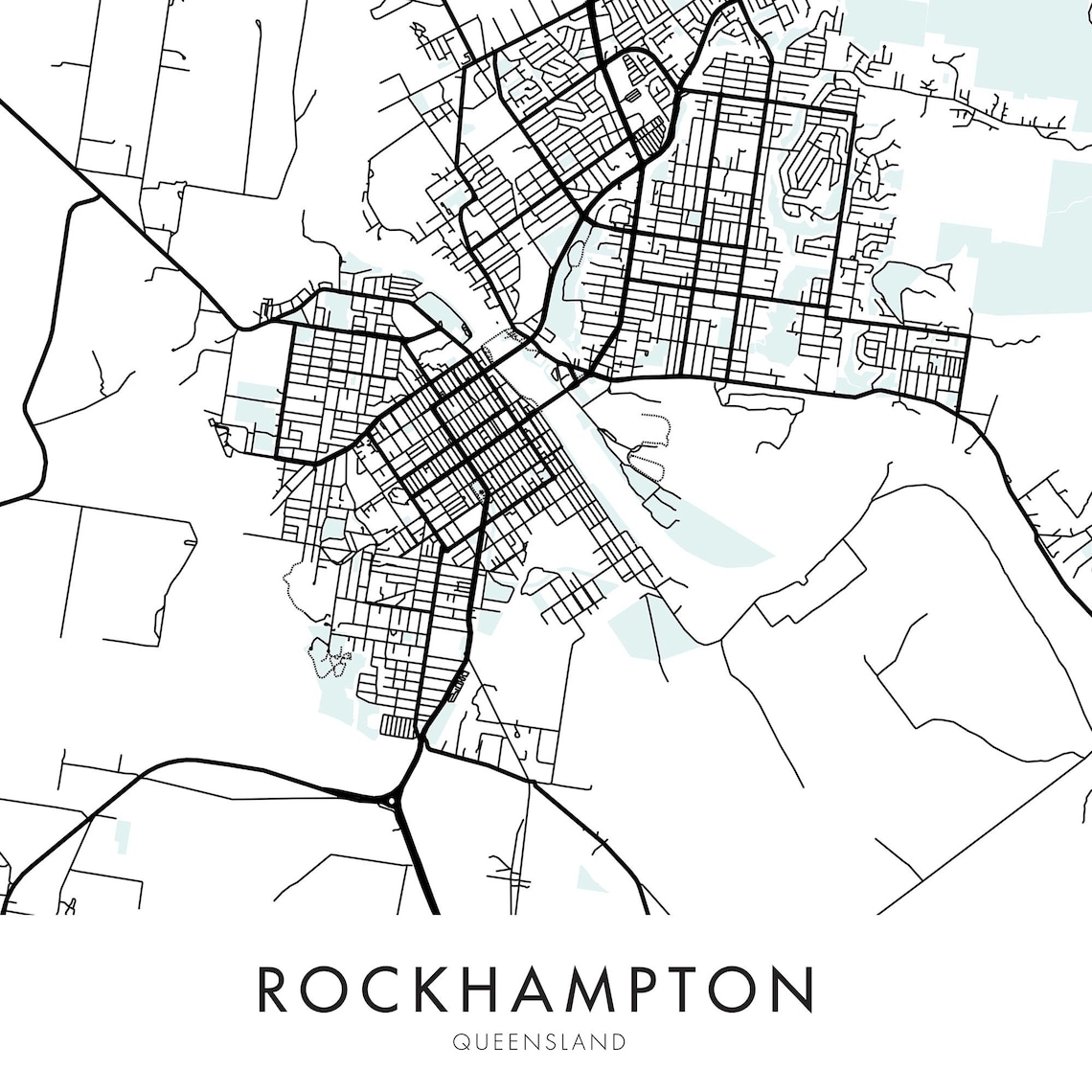 Rockhampton Queensland Australia City Map Print Wall Art Etsy