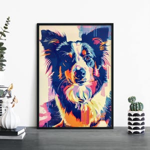 Border Collie / Perro colorido Impresión ilustrativa Arte de pared / A4 A3 A2 A1