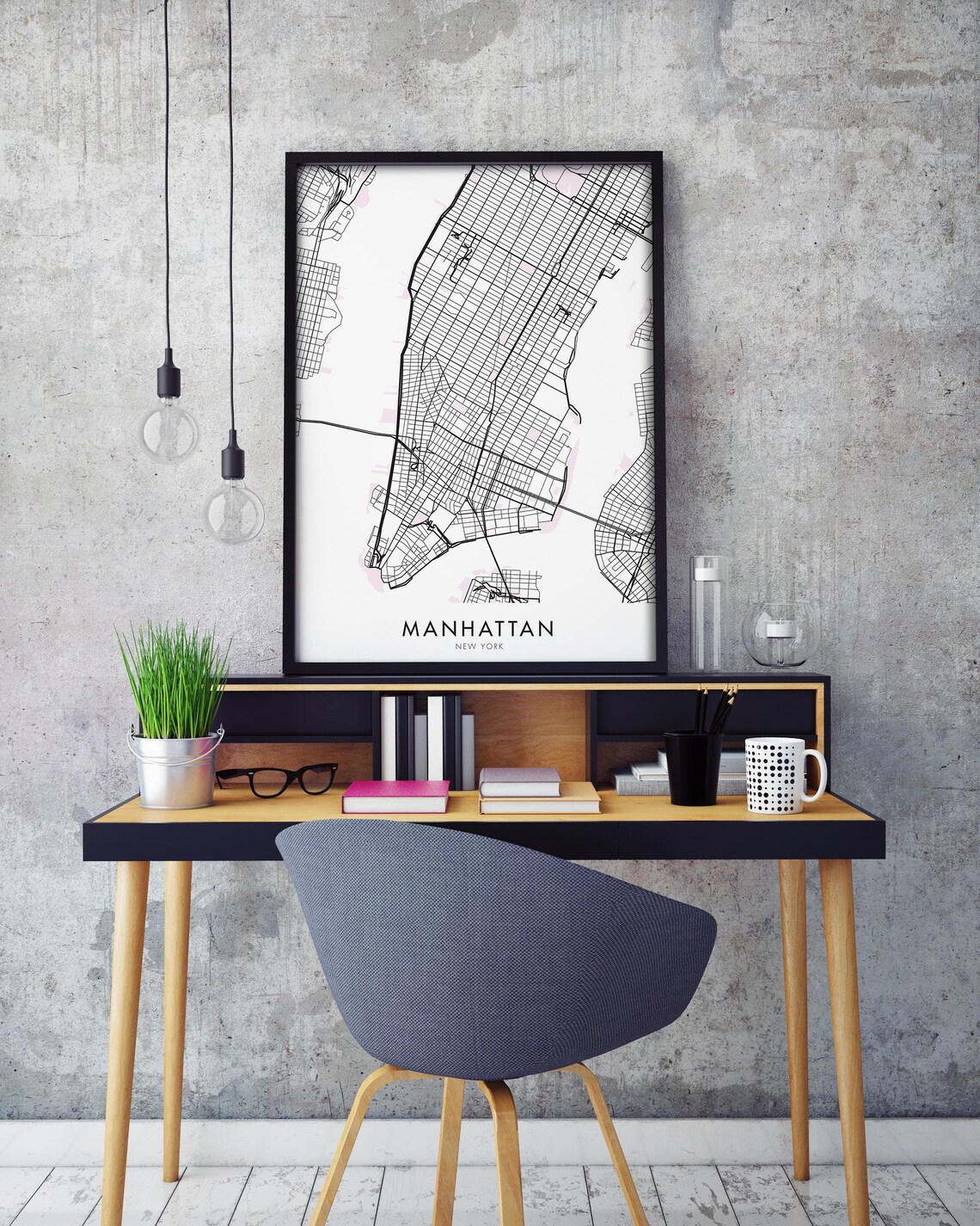 Manhattan New York Art City Map Print Wall Art A4 A3 A2 A1 Etsy Australia
