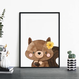 Ardilla Florina Animal Acuarela Niños Impresión Infantil Arte de Pared / 4x6 5x7 A4 A3 A2 A1