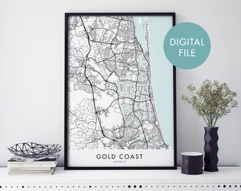 Gold Coast, Australia City Map Print Wall Art | Print At Home | Digital Download File