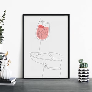 Impresión ilustrativa de arte de pared con cóctel Aperol Spritz en un zapato / 4x6 5x7 A4 A3 A2 A1