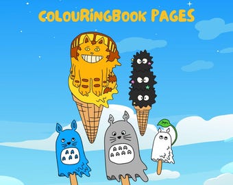 Pagine da colorare del gelato di Totoro: Studio Ghibli Kawaii Art (download digitale)