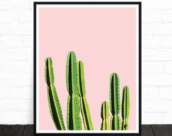 Cactus Print, Large Wall Art, Minimalist Poster, Nursery Wall Art, Cactus Photo, Pink and Green, California Print, Home Decor, Desert Photo