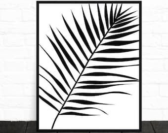 Palm Print, Tropical Leaf Print, Palm Leaves, Plant Print, Abstract, Leaf Art, Modern Wall Art, Black, White, Minimalist, Downloadable Art