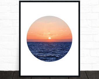 Sunset Photo, Ocean Photograph, Water, Coastal, Sea, Horizon Photography, Landscape, Contemporary Wall Art, Sky Photo, Blue, Printable Art