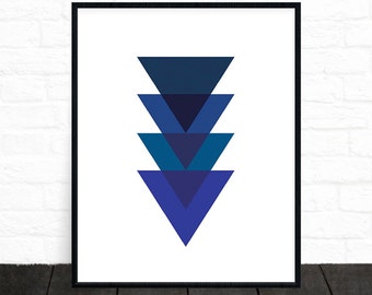 Triangle Art, Geometric Printable, Nursery Prints, Scandinavian Art, Digital Download, Minimalist, Blue, Navy, Kids Gift, Best Selling Items