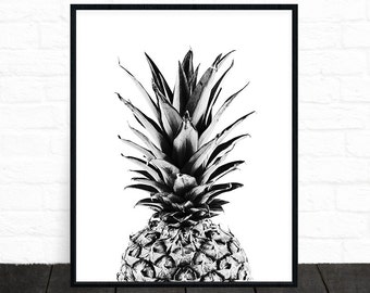 Pineapple Print, Pineapple Wall Art, Black and White Print, Pineapple Decor, Tropical Art, Printable Kitchen Art Minimalist Pineapple Poster