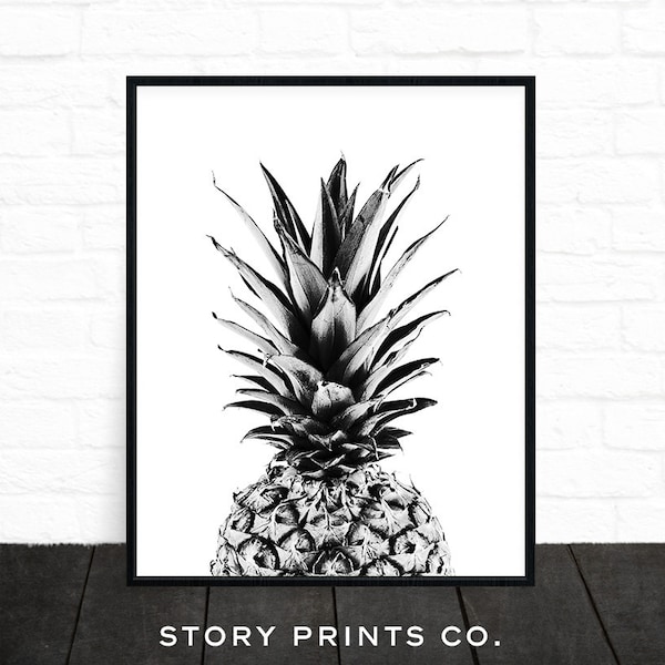 Ananas Druck, Ananas Wandkunst, Schwarz-Weiß Druck, Ananas Dekor, tropische Kunst, druckbare Küchenkunst Minimalistisches Ananas Poster
