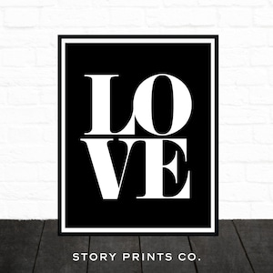 Love Printable, Love Print, Typographic Wall Art, Modern Minimalist, Black and White, Simple Art, Printable Wall Art, Downloadable Art Print