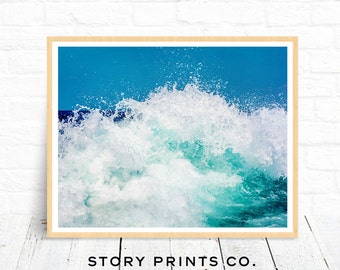 海のプリント、海岸沿いのウォールアート、海の写真、波の写真、アクアプリント、海のアート、水、ビーチの写真、青と緑のウォールアート、印刷可能
