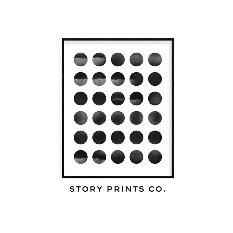 Black and White Geometric Wall Art Circle Art Watercolour Etsy