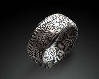 Large Men's Ring, Hollow Patterned Ring, size 13.75, Large Ring for Him, Large Patterned Band