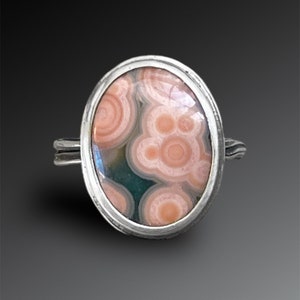 Pink and Green Old-Stock Ocean Jasper Ring, size 8
