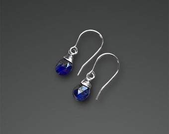 Sapphire Earrings, Blue Sapphire Drops, Gemstone Drop Earrings, Deep Blue Earrings, Sapphire Teardrop Earrings, November Birthstone Earrings