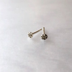 Tiny Flower Stud Earrings in Sterling Silver, Extra Small Studs, Dainty Mini Post Earrings, Handmade Silver Jewelry, Hand Fabricated Silver image 1