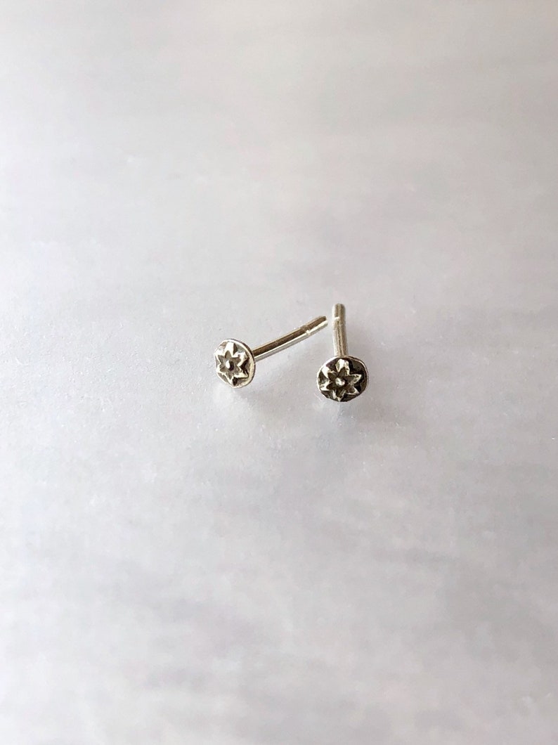 Tiny Flower Stud Earrings in Sterling Silver, Extra Small Studs, Dainty Mini Post Earrings, Handmade Silver Jewelry, Hand Fabricated Silver image 1