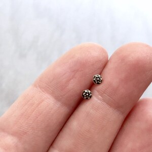 Tiny Flower Stud Earrings in Sterling Silver, Extra Small Studs, Dainty Mini Post Earrings, Handmade Silver Jewelry, Hand Fabricated Silver image 2