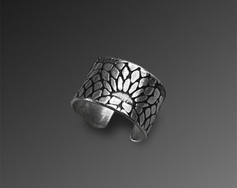 Sterling Silver Ear Cuff with Lotus Pattern