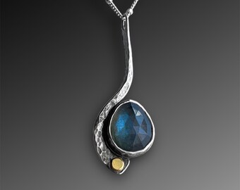 Labradorite Necklace with Leaf Design on the Reverse