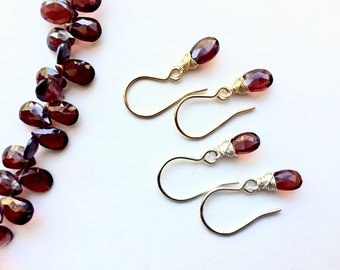 Garnet Drop Earrings, Red Teardrop Earrings, January Birthstone Earrings, Gemstone Earrings