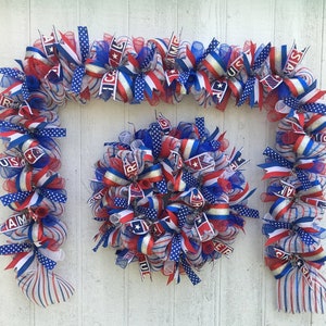 Fourth of July Garland and Matching Wreath/ Fourth of July Mantle Garland and Wreath/ Door Wreath and Garland