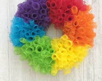 Rainbow Wreath/Pride Wreath/Front Door Wreath/Rainbow Mesh Wreath