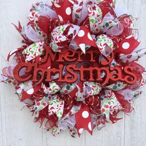 Christmas Wreath/ Merry Christmas Wreath/ Candy Cane Wreath/ Front Door Wreath/ Door Wreath