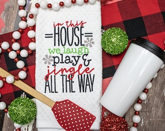 Embroidered Christmas Kitchen Towel: Holiday Home Decor