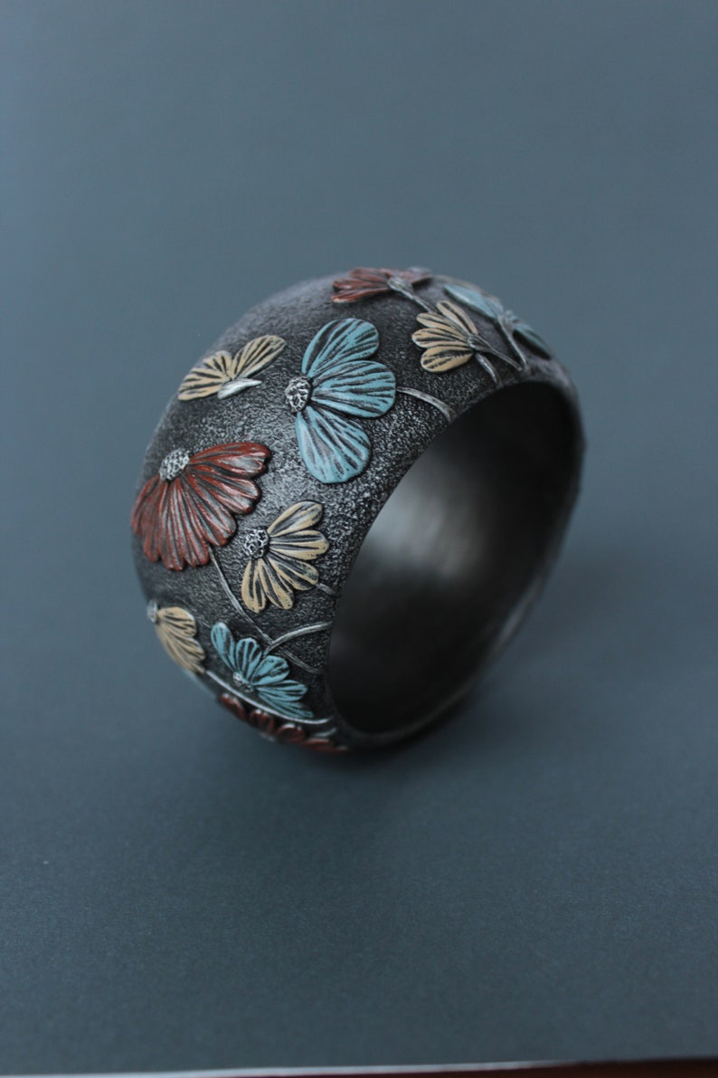 Polymer Clay Jewelry Bracelet Bangle Wide Flower Floral Etsy