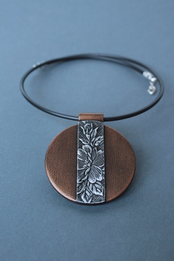Polymer Clay Jewelry Pendant Necklace Flowers Floral Pattern Etsy
