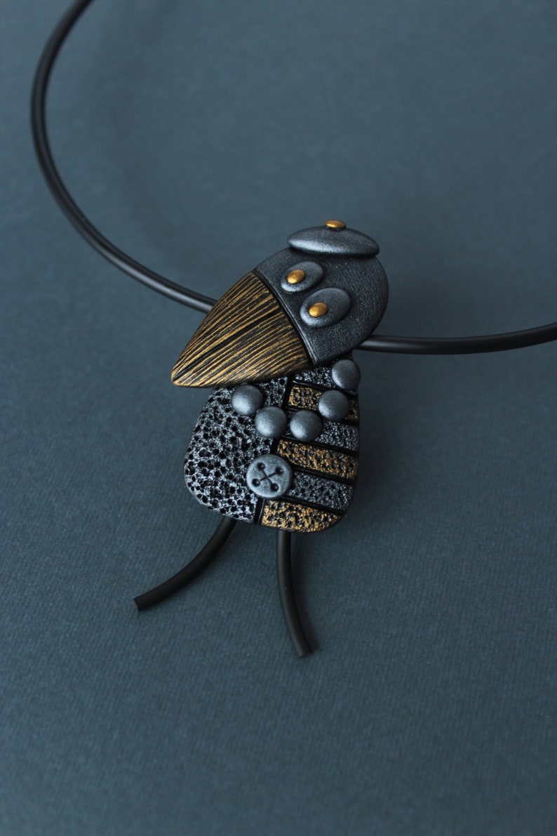 Polymer Clay Pendant Jewelry Bird Raven Crow Animals Silver Etsy