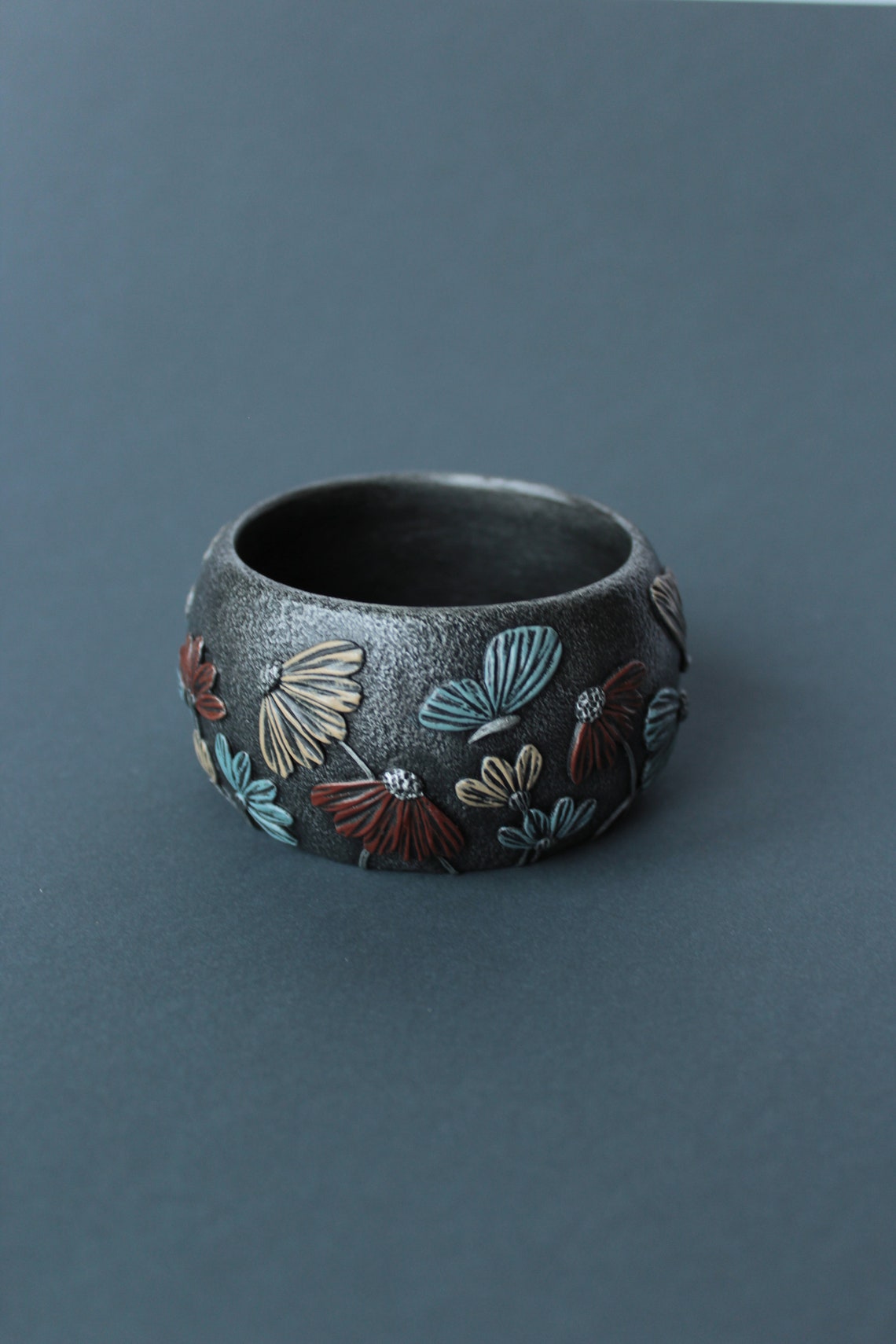 Polymer Clay Jewelry Bracelet Bangle Wide Flower Floral Etsy