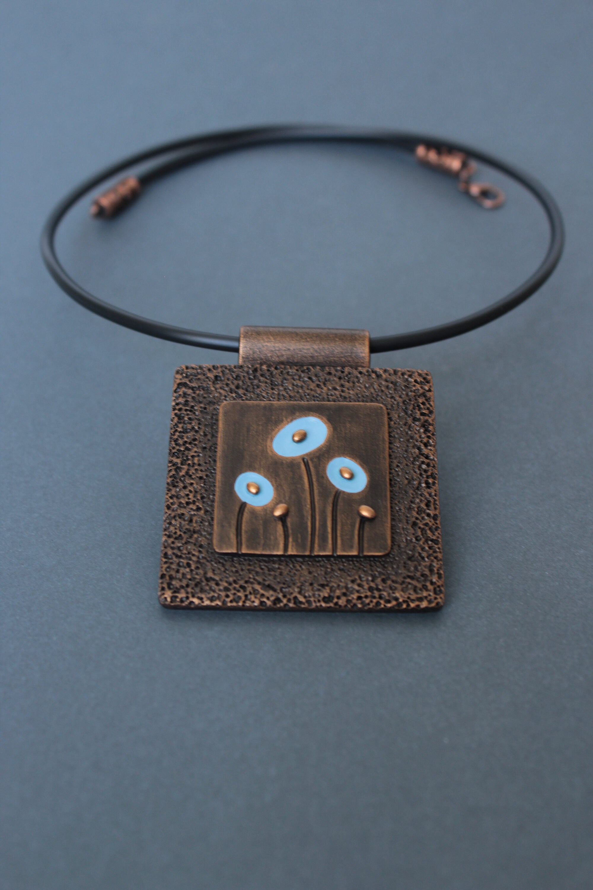 Blue Flower Polymer Clay Pendant Chunky Square Wearable Art Etsy