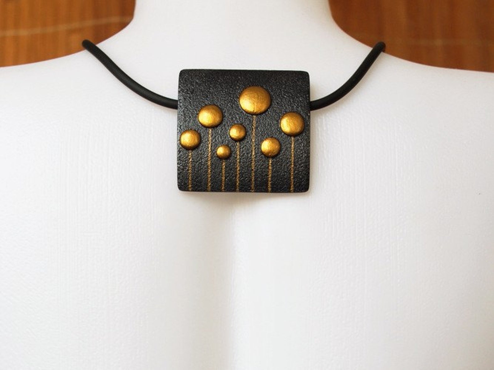 Polymer Clay Jewelry Pendant Necklace Blue Gold Colourful Etsy