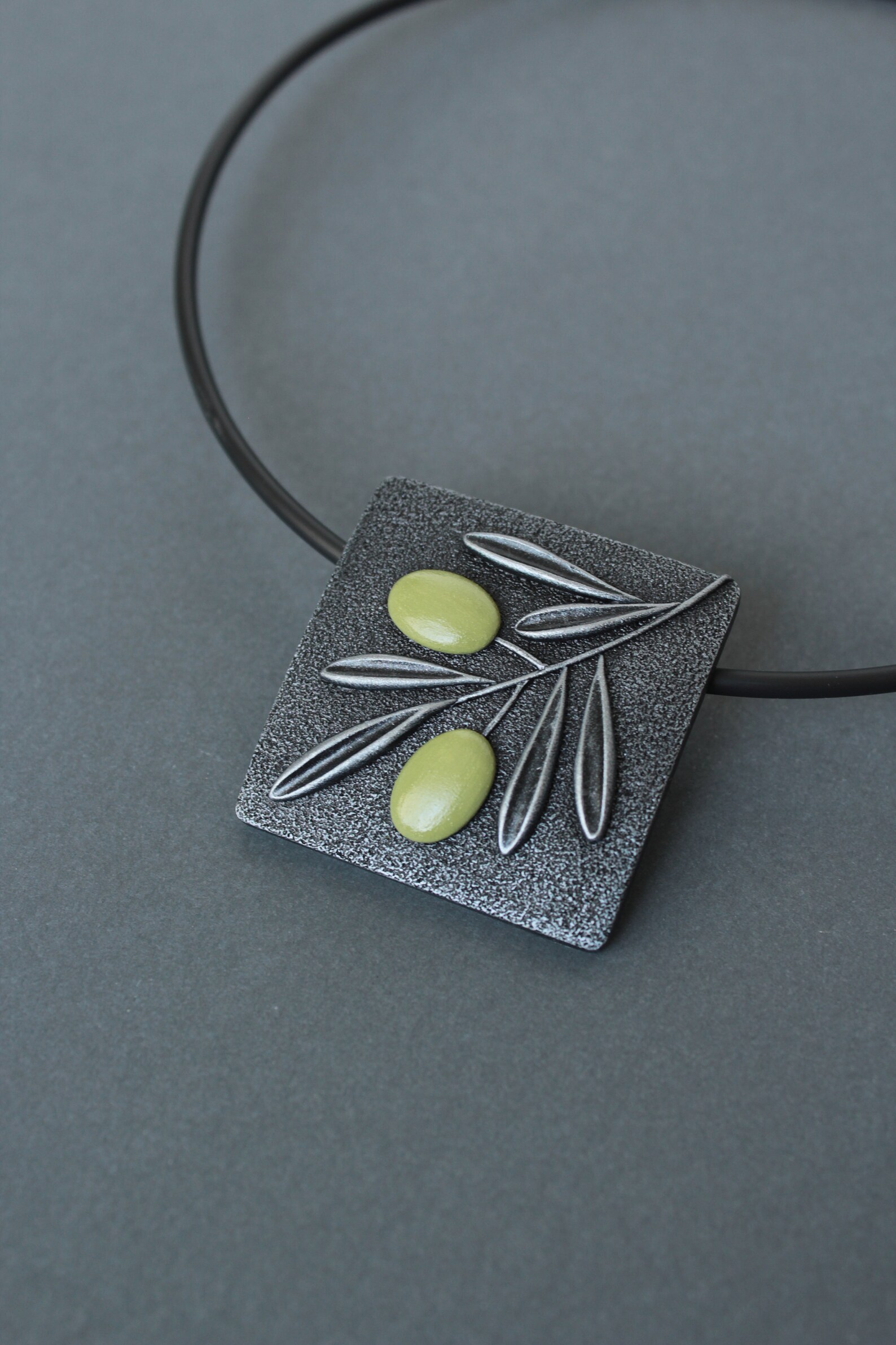 Olive Branch Polymer Clay Necklace Pendant Jewelry Berries Etsy