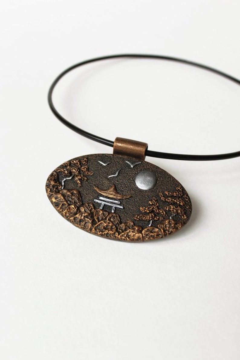 Polymer Clay Jewelry Pendant Necklace Silver Copper Japanese Ethnic Polymer Clay Jewelry Pendant Necklace Mothers Day Gift