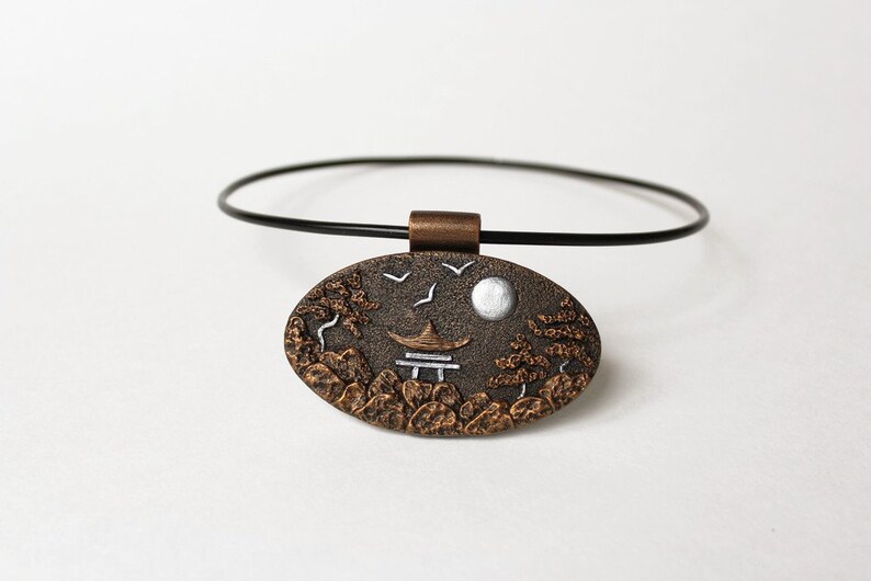 Polymer Clay Jewelry Pendant Necklace Silver Copper Japanese Ethnic Polymer Clay Jewelry Pendant Necklace Mothers Day Gift
