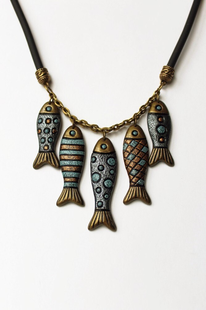 Fish Polymer Clay Necklace Pendant Jewelry Blue Boho Sea Style Etsy