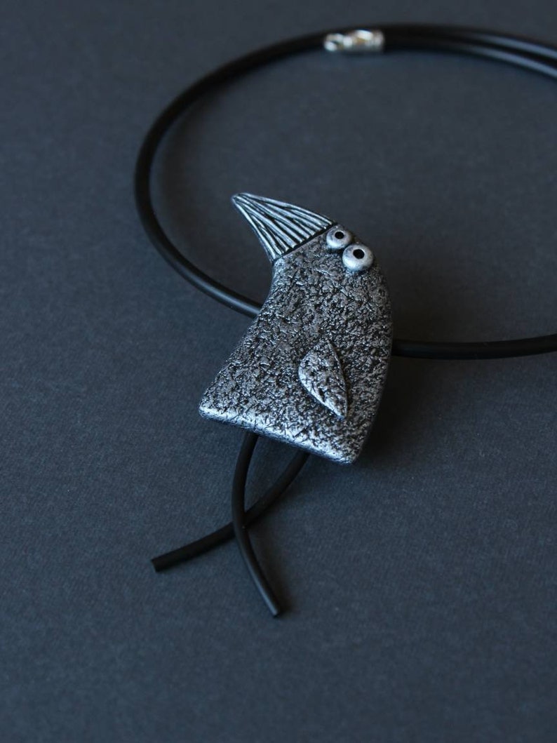 Polymer Clay Pendant Jewelry Bird Raven Crow Animals Silver Etsy