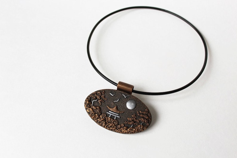 Polymer Clay Jewelry Pendant Necklace Silver Copper Japanese Ethnic Polymer Clay Jewelry Pendant Necklace Mothers Day Gift