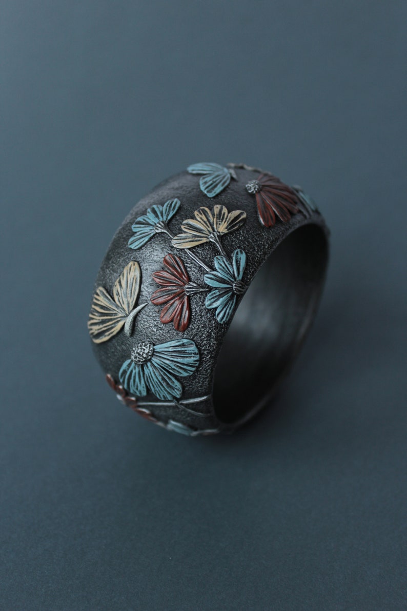 Polymer Clay Jewelry Bracelet Bangle Wide Flower Floral Etsy