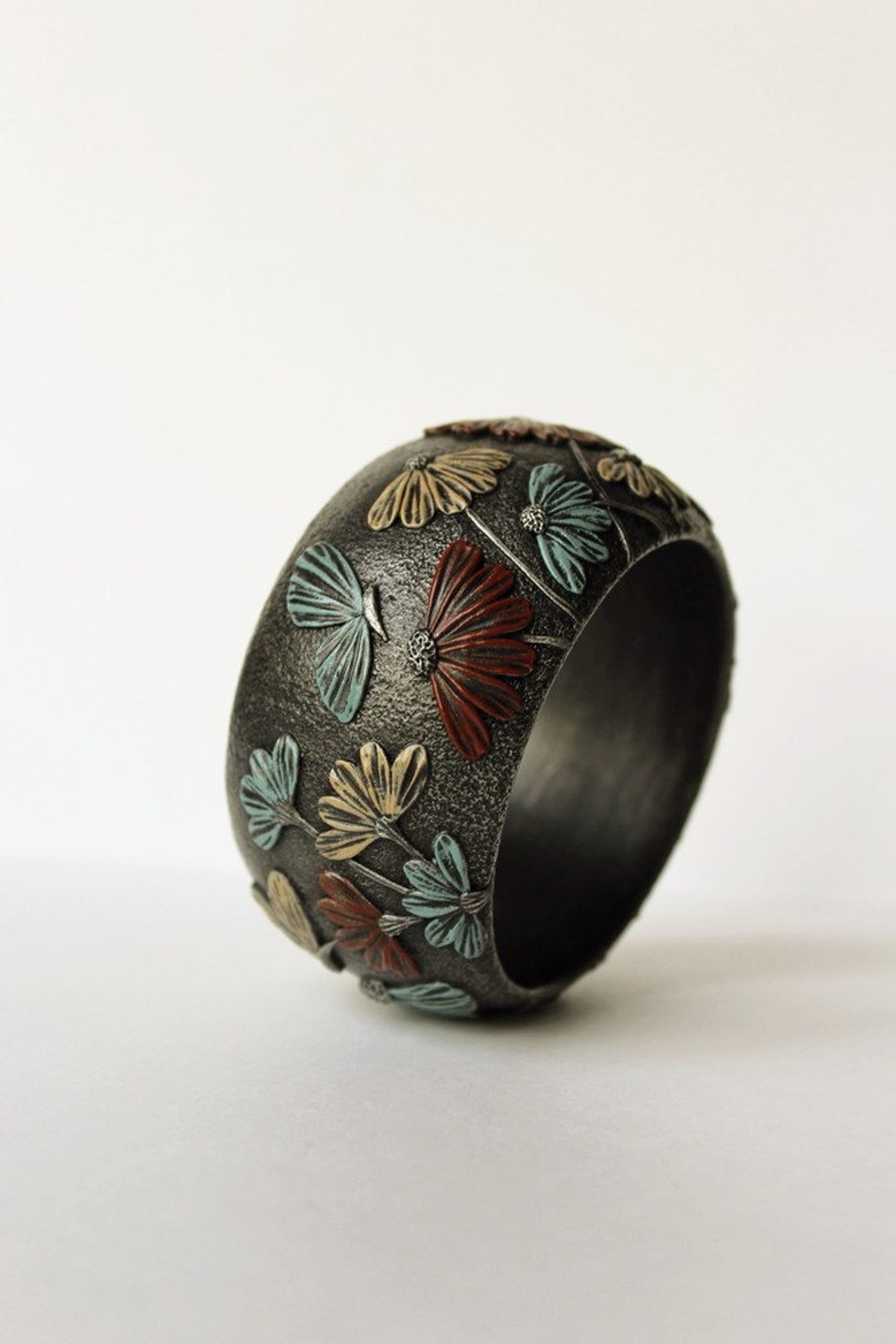 Polymer Clay Jewelry Bracelet Bangle Wide Flower Floral Etsy